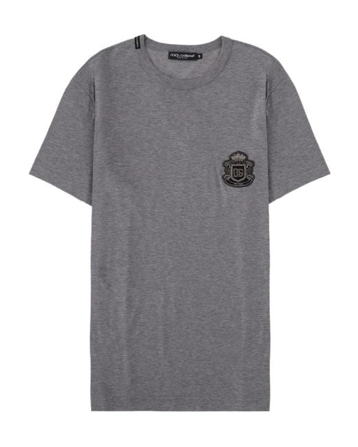 Dolce & Gabbana Gray Heraldic Patch Short-Sleeved T-Shirt for men