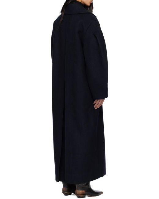 Ganni Blue Double-Breasted Long Coat