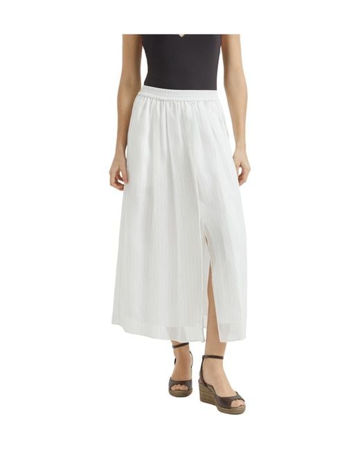 Brunello Cucinelli White Cotton Midi Skirt