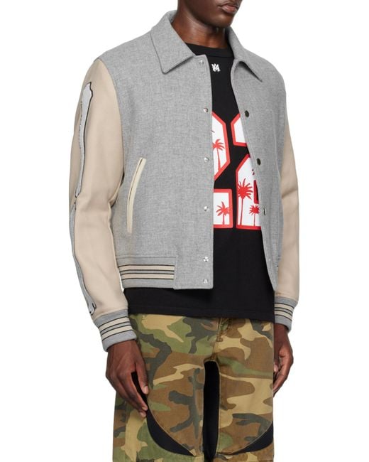 Amiri Gray Logo Embroidered Bones Jacket for men