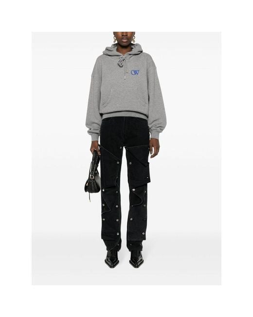 Off-White c/o Virgil Abloh Gray Embroidered-Logo Cotton Hoodie