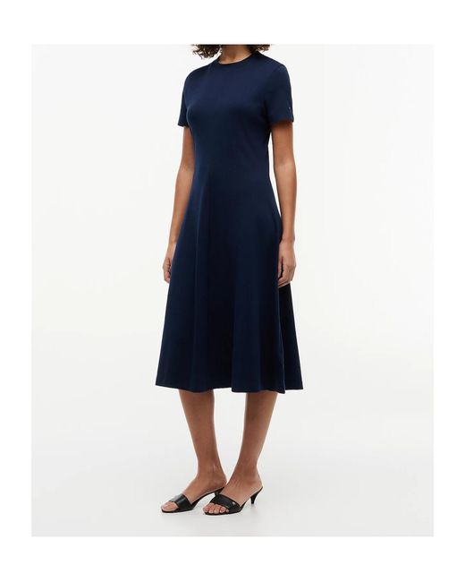 Tommy Hilfiger Blue Interlock Knit Midi Fit And Flare Dress