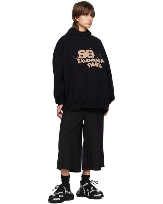 Balenciaga Black Hoodie Hand Drawn Bb Icon Large Fit