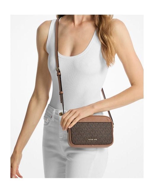 Michael Kors Brown Jet Set Small Signature Logo Camera Crossbody Bag