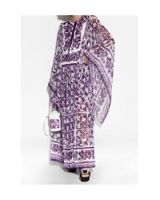 Dolce & Gabbana Purple Majolica Printed Midi Dress