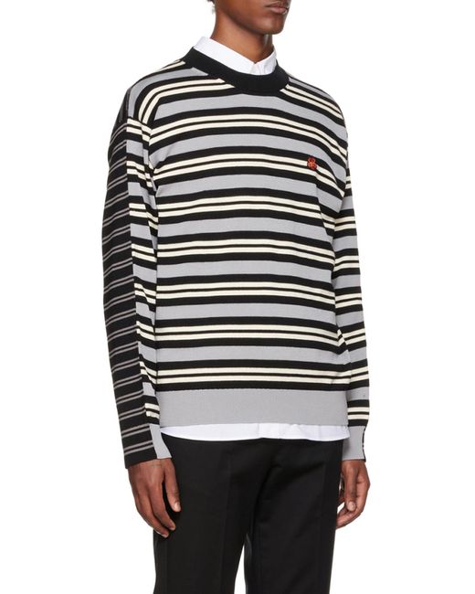 KENZO Black Flower Patch Striped Light Sweater for men