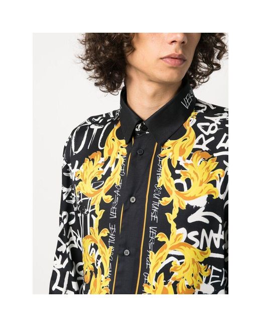 Versace Jeans Black Couture All-Over Printed Straight Hem Shirt for men