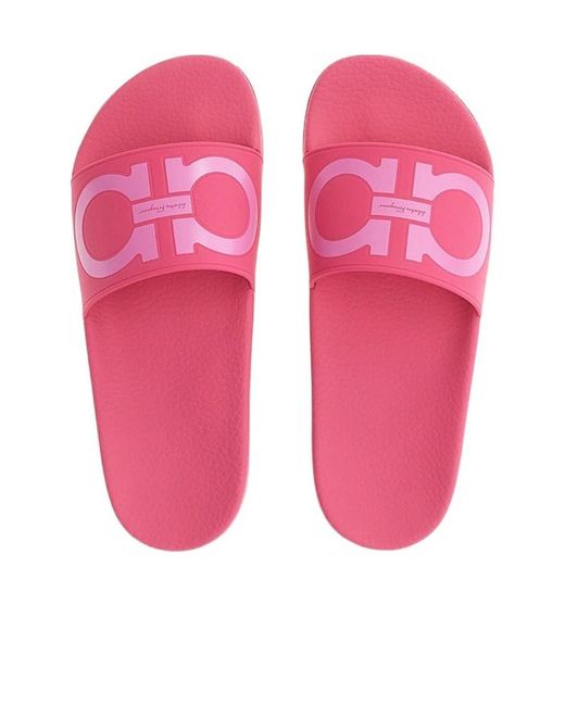 Ferragamo Pink Gancini Pool Slides