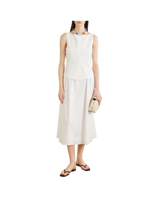 Theory White Cotton-Blend Poplin Midi Dress
