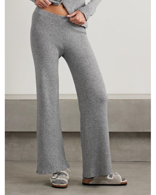 The Elder Statesman Gray Delicash Ribbed Wide-Leg Casual Pants