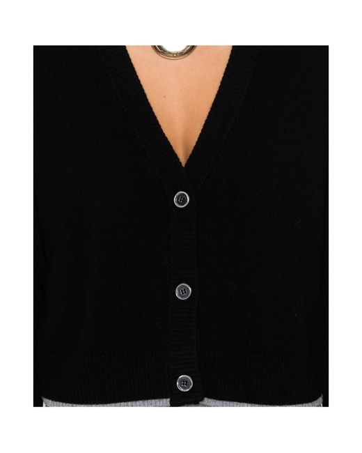 Pinko Black Cropped Cardigan Sweater With Deep V-Neckline