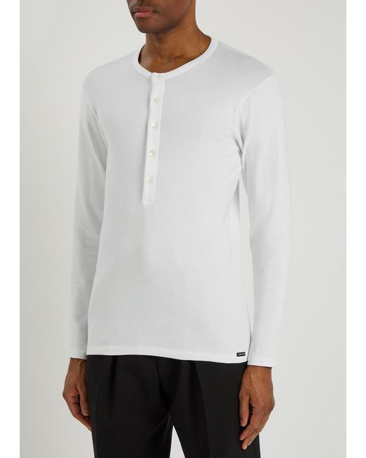 Tom Ford White Henley Stretch-Cotton Top for men