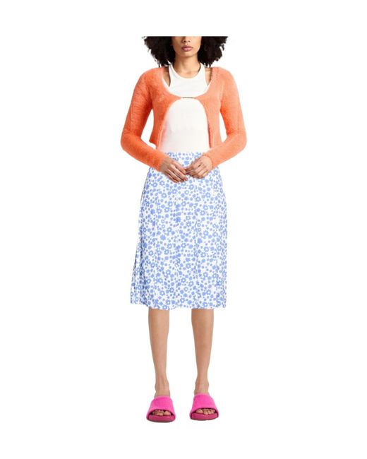 Marni Blue Floral Print Pleated Skirt