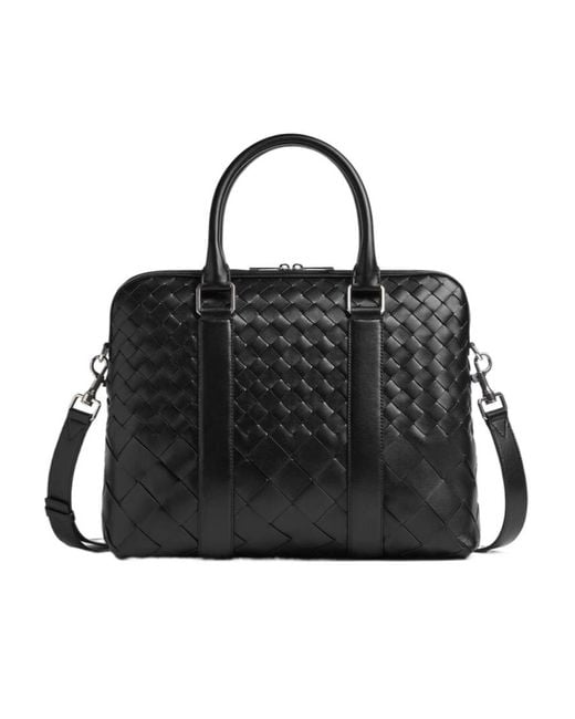 Bottega Veneta Black Slim Intrecciato Briefcase for men