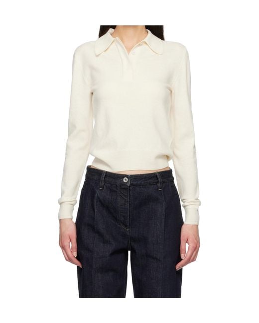 Jil Sander White Long-Sleeved Wool Knit Polo Shirt