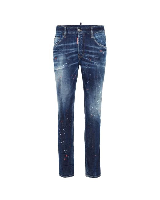 DSquared² Blue Medium Easy Wash Distressed Skater Jeans for men