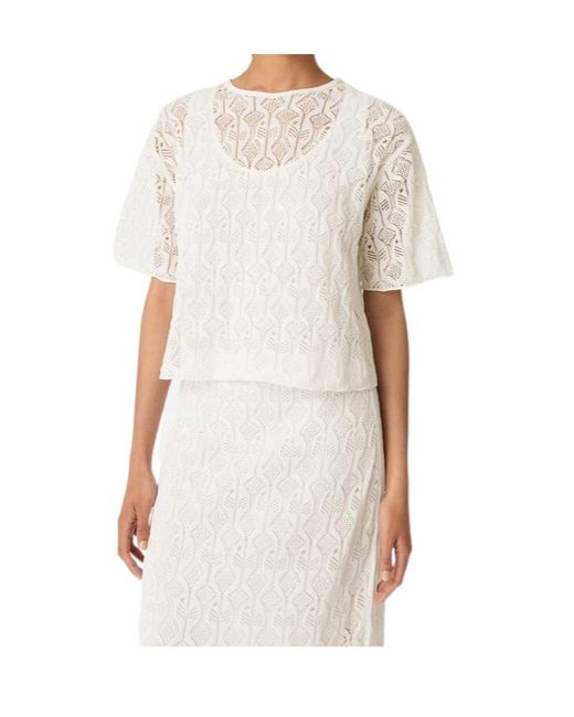 Bottega Veneta White Lace Detailed Short Sleeved Top