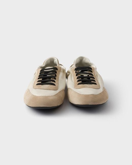 Prada White Two-Toned Collapse Sneakers