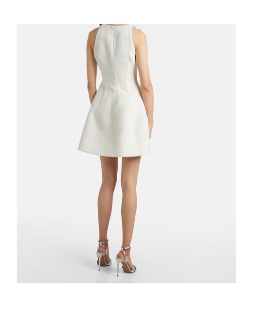 Oscar de la Renta White Embroidered Cotton-Blend Tweed Minidress