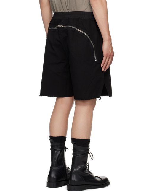 Rick Owens Black Frayed-Hem Drawstring Shorts for men