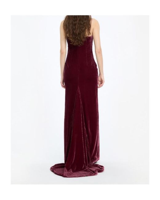 ROTATE BIRGER CHRISTENSEN Red Silk Velvet Strap Dress