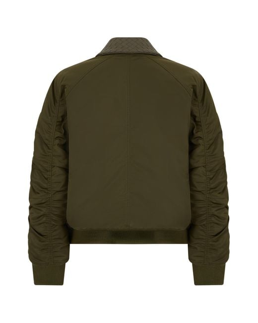 Bottega Veneta Green Intrecciato Collar Bomber Jacket