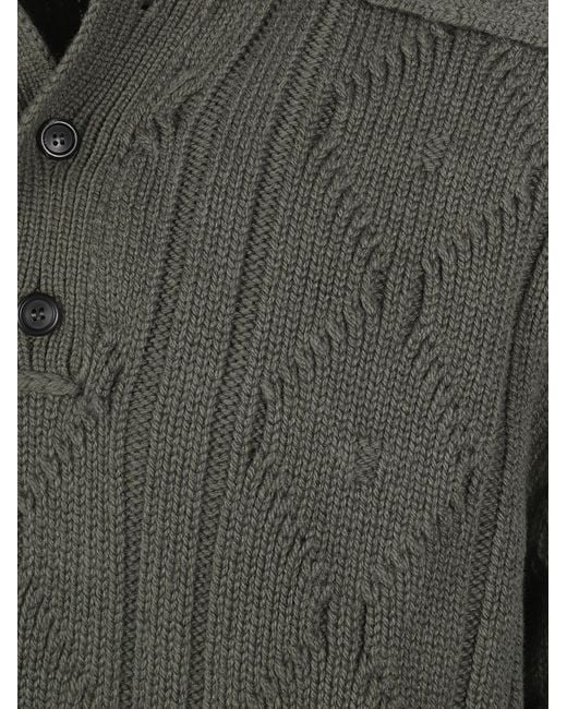 NAMACHEKO Gray Cable-Knit Polo-Collar Pullover for men
