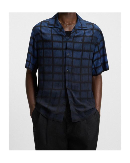 Boss Blue Checked Short-Sleeve Shirt for men