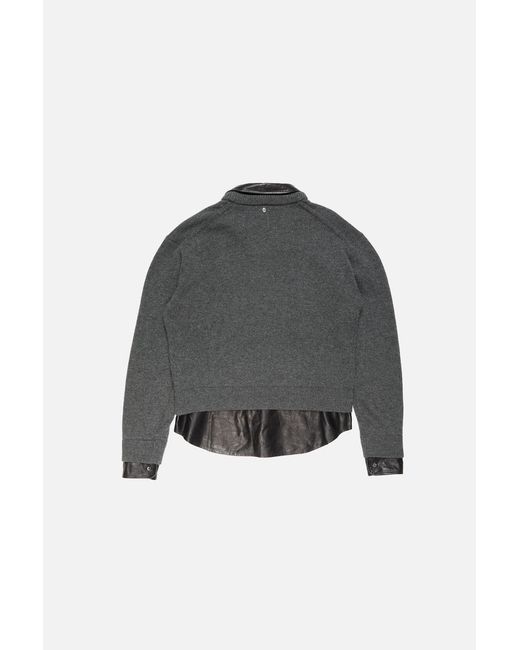 Acne Gray Leather-Trim V-Neck Sweater