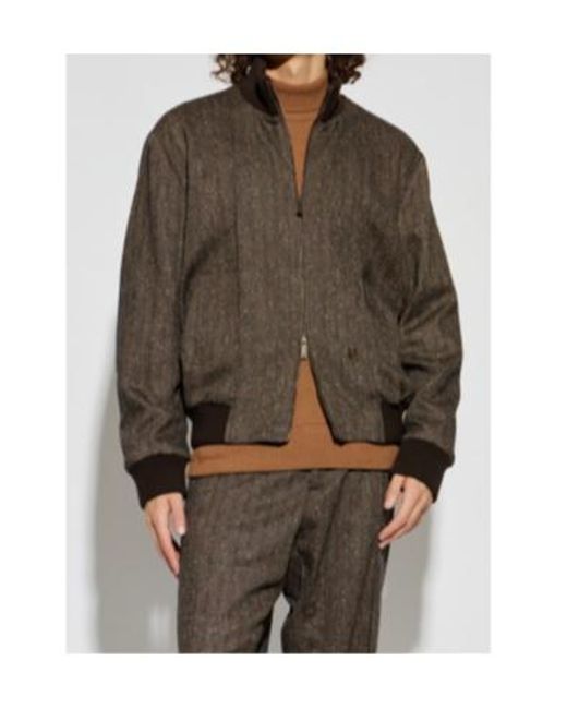 DSquared² Brown Herringbone Pattern High-Neck Zipped Jacket for men