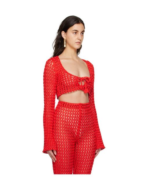 Moschino Red Long Sleeve T-Shirt With Trumpet Sleeves