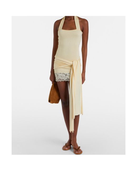 AYA MUSE White Lace-Trimmed Silk Cotton Mini Dress