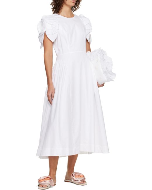 Simone Rocha White Rose Puff Sleeve Hip Dress