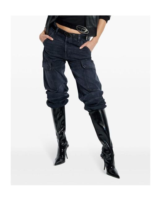 DIESEL Blue D-Pot-Cargo Logo Plaque Jeans