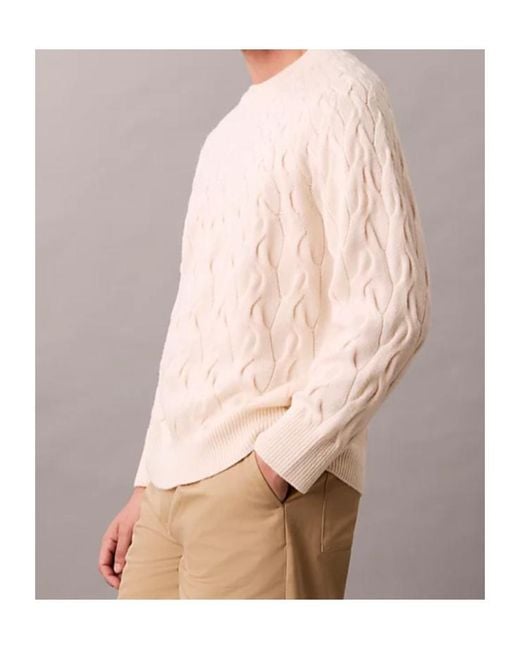 Calvin Klein Natural Lambswool Blend Cable Knit Crewneck Jumper for men