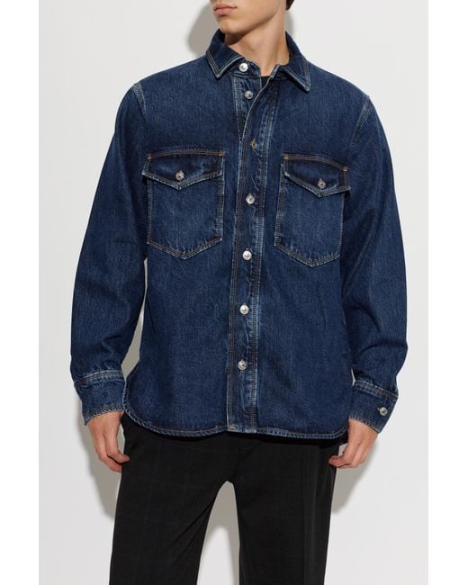 AllSaints Blue Albin Western Denim Shirt for men