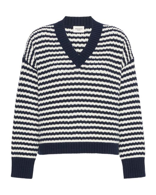 Weekend by Maxmara Blue V-Neck Long-Sleeved Knit Top
