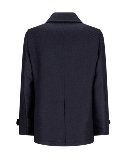 Tagliatore Blue Double-Breasted Herringbone Coat for men
