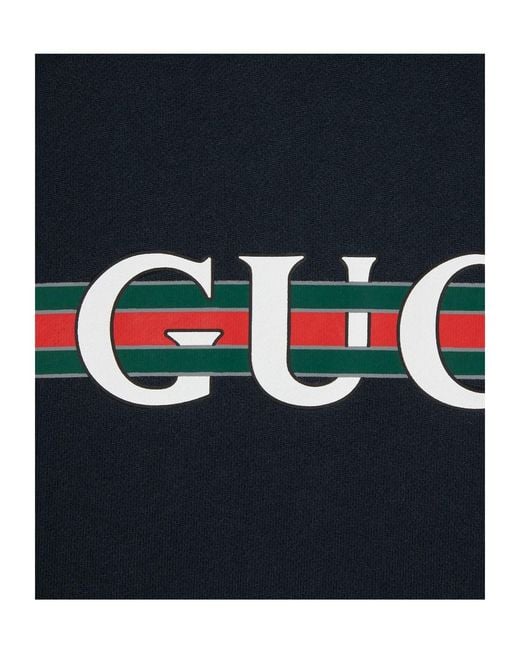 Gucci Blue Logo Cotton Hoodie for men