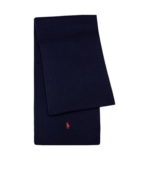 Polo Ralph Lauren Blue Logo-Embroidered Ribbed Wool Scarf for men