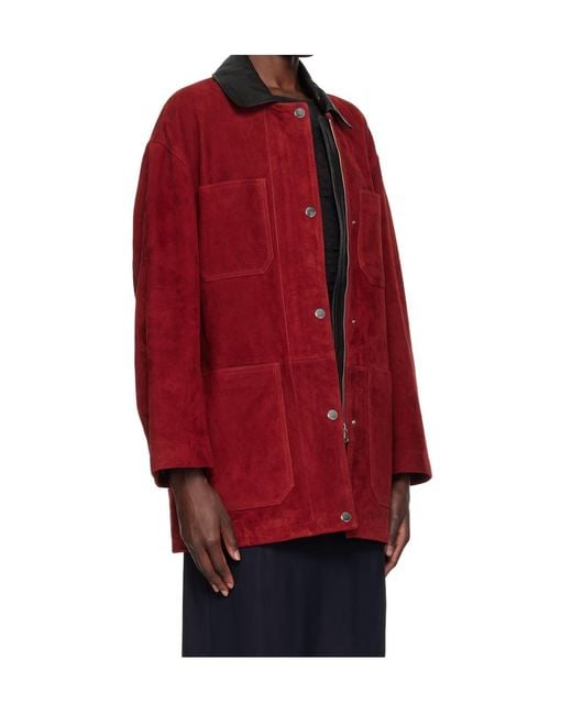 Nour Hammour Red Long-Sleeve Leather Jacket