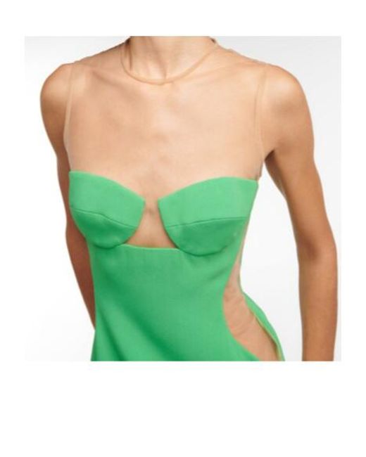 Stella McCartney Green Mesh-Paneled Crêpe Minidress