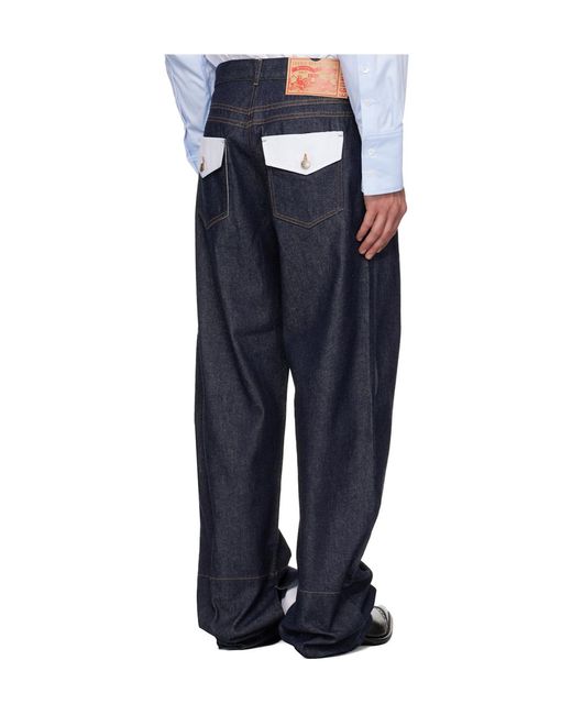 Egonlab Blue Contrasted Hem Belt Loop Jeans for men