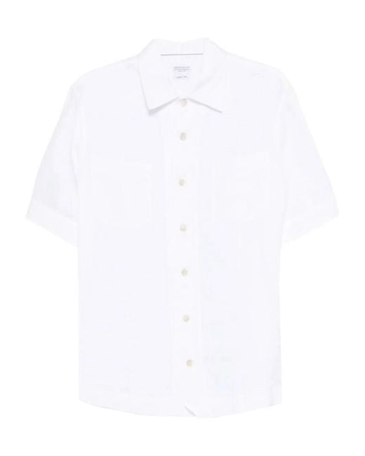 Brunello Cucinelli White Chest-Pocket Short-Sleeve Shirt for men