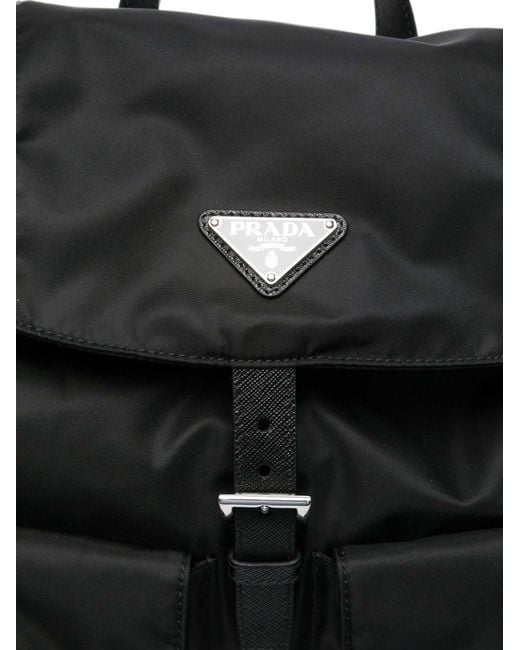 Prada Black Re-Nylon Logo-Plaque Backpack for men