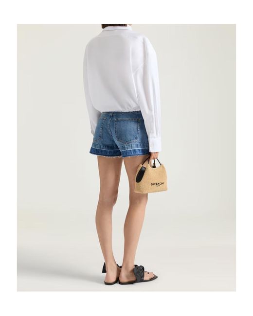 Givenchy Blue Frayed-Hem Denim Shorts