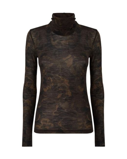 Pinko Black Floral-Print Roll-Neck Top