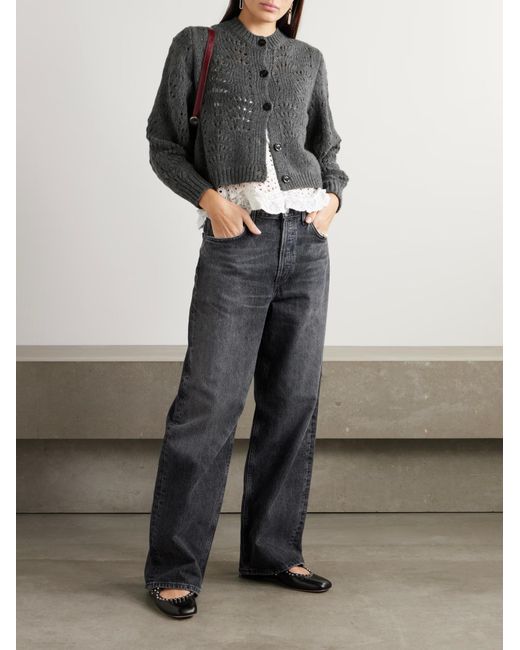 FRAME Gray Openwork Knit Cardigan