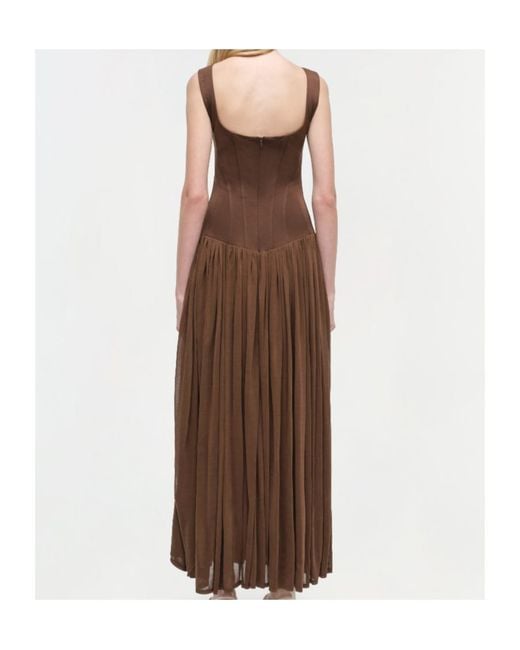 Jonathan Simkhai Brown Corset-Bodice Pleated Midi Day Dress