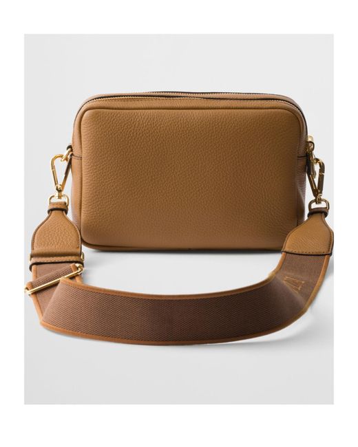Prada Brown Logo Detailed Zipped Medium Crossbody Bag